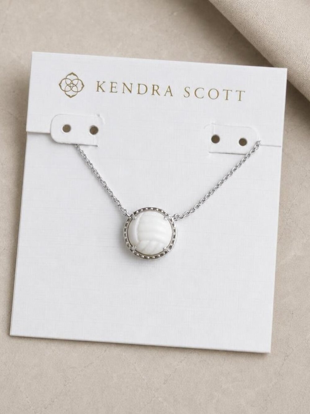 Kendra Scott Volleyball Silver Mother-of-Pearl Pendant Necklace